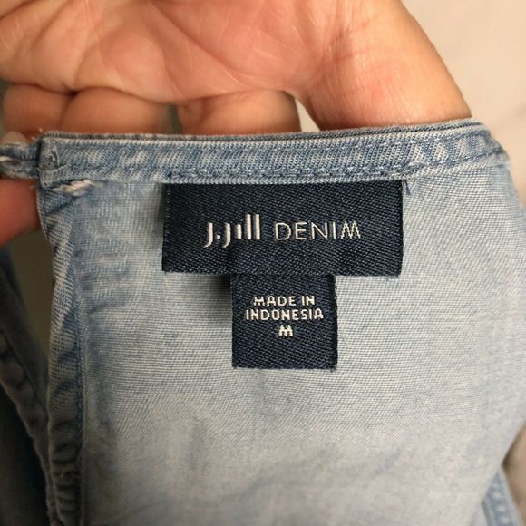 J. Jill Chambray Blue Tiered Bell Sleeve Blouse - Picture 4 of 6